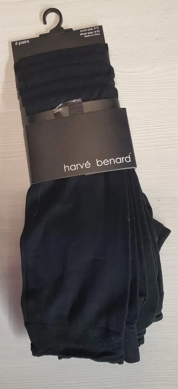 Harvè Benard Womens 6 Pairs Black Trousers Socks Shoe 4-10 9-11 Nylon Spandex